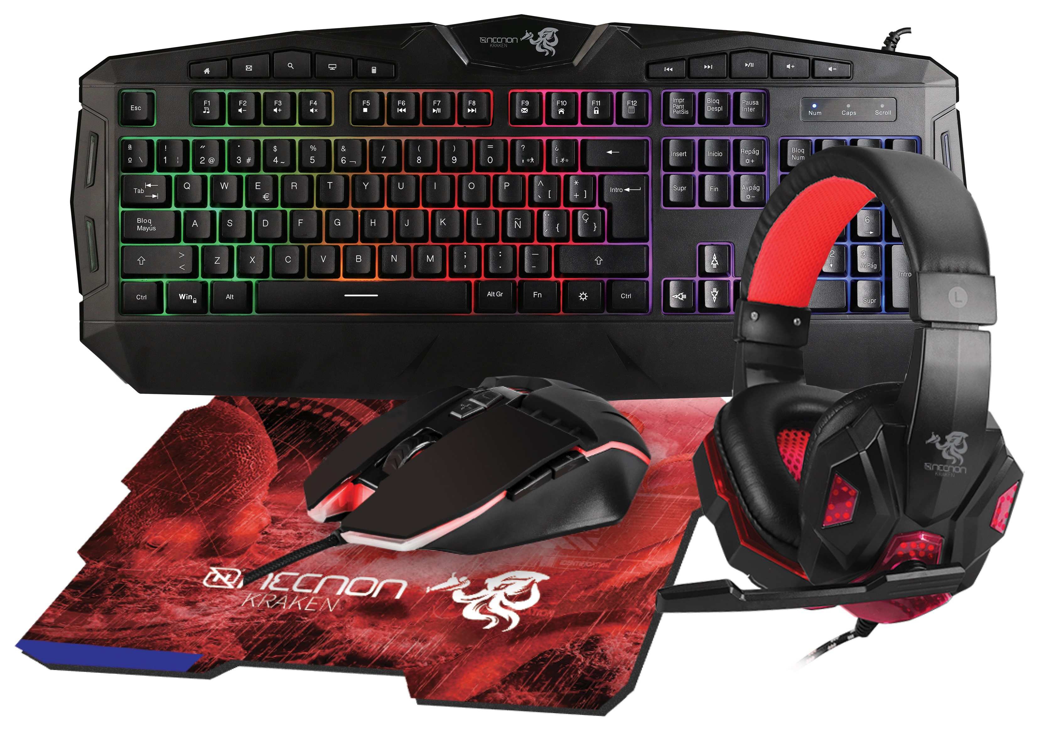 KIT GAMING 4 EN 1 NGC-KRAKEN AUDIFONOS LED TECLADO 114 TECLAS MOUSE 7 BOTONES HASTA 3200DPI MOUSEPAD ROJO - KIT GAMING 4 EN 1 NGC-KRAKEN AUDIFONOS LED TECLADO 114 TECLAS MOUSE 7 BOTONES HASTA 3200DPI MOUSEPAD ROJO -